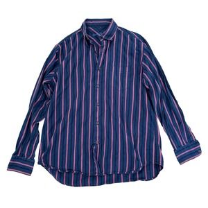 Tommy Bahama Striped Button Up Shirt Casual Pink Blue Mens M Embroidered Classic